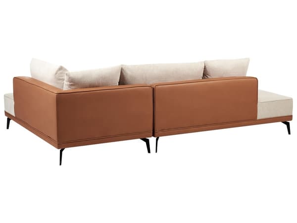 Hjørnesofa med Chaiselong Beige Brun Polyester 3 Personers Sofa L Formet Sofa Dyb Blød Stofsofa Design Venstrevendt