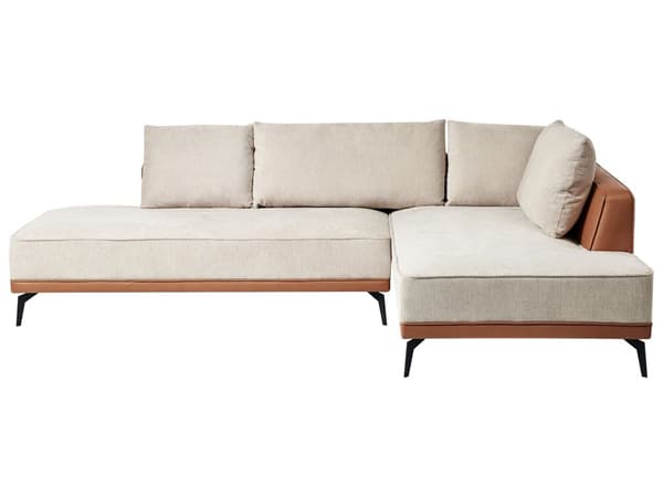 Hjørnesofa med Chaiselong Beige Brun Polyester 3 Personers Sofa L Formet Sofa Dyb Blød Stofsofa Design Venstrevendt