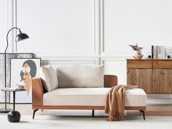 Hörnsoffa Vänster Modulsoffa Beige Brun Polyester Konstläder Stålben Dynor Vardagsrum