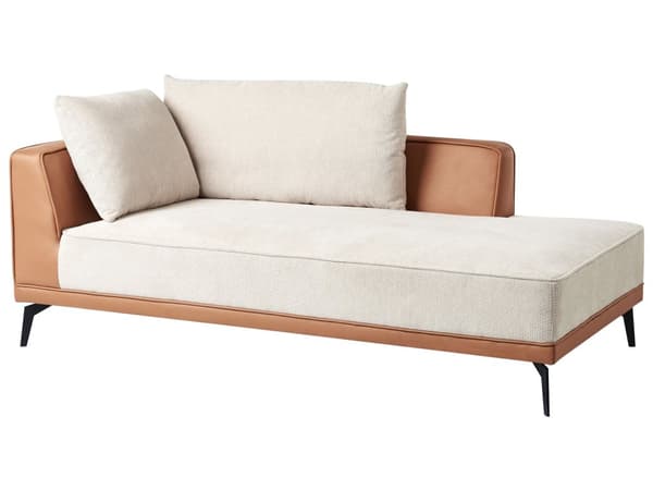 Hörnsoffa Vänster Modulsoffa Beige Brun Polyester Konstläder Stålben Dynor Vardagsrum