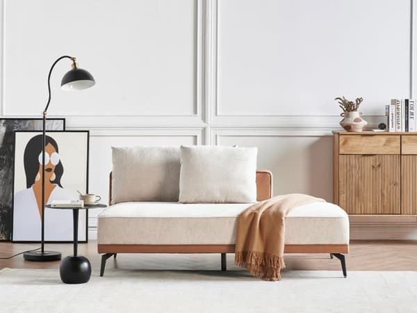 Hörnsoffa Höger Modulsoffa Beige Brun Polyester Konstläder Stålben Dynor Vardagsrum