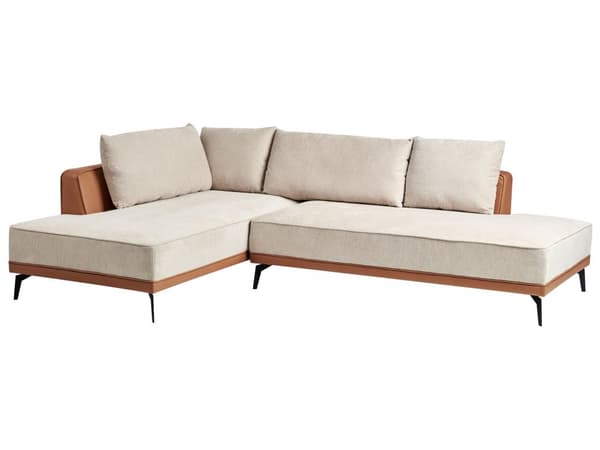 Hörnsoffa Höger Modulsoffa Beige Brun Polyester Konstläder Stålben Dynor Vardagsrum