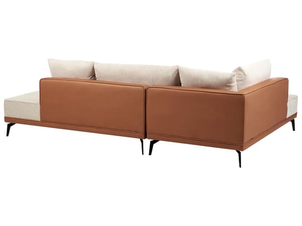 Hörnsoffa Höger Modulsoffa Beige Brun Polyester Konstläder Stålben Dynor Vardagsrum
