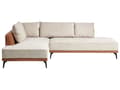 Miniatyrbild 1 av 11: Hörnsoffa Höger Modulsoffa Beige Brun Polyester Konstläder Stålben Dynor Vardagsrum