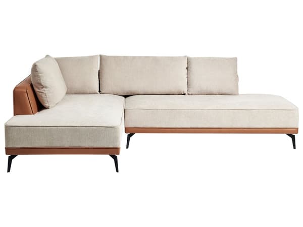 Hörnsoffa Höger Modulsoffa Beige Brun Polyester Konstläder Stålben Dynor Vardagsrum