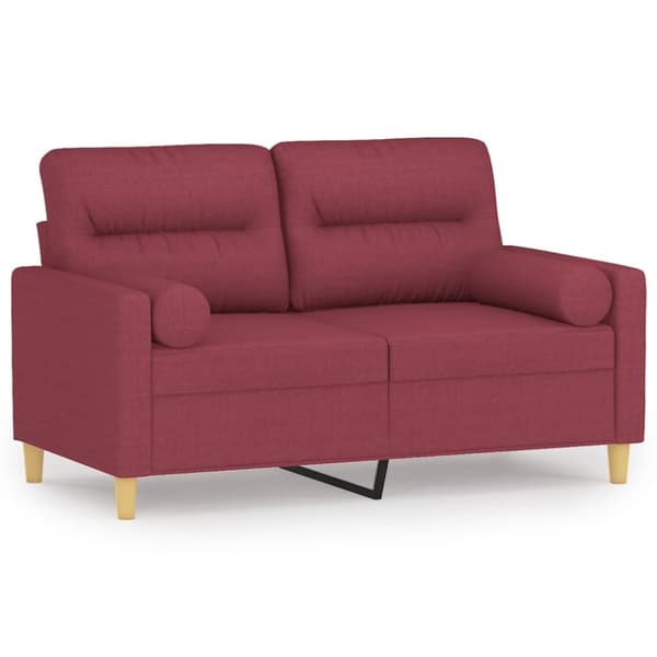 2-sits soffa med prydnadskuddar vinröd 120 cm tyg