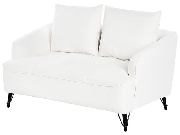 Sofa Hvit Boucle Polstring Tre Ramme Stue 2 Seter Moderne Stil Design Til Stue