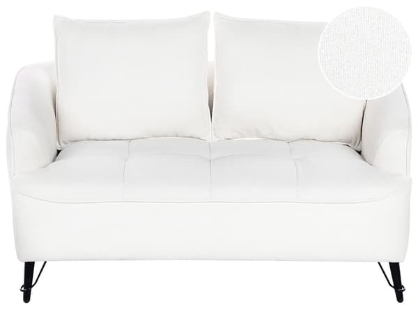 Sofa Hvit Boucle Polstring Tre Ramme Stue 2 Seter Moderne Stil Design Til Stue