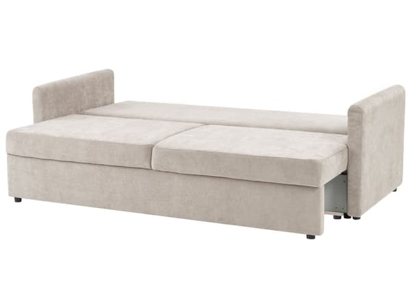 Sovesofa Lys Beige Polyester Stoff Konvertible Sovesofa med Oppbevaring Ekstra Puter Avtakbare Trekk Moderne Minimalistisk Stil