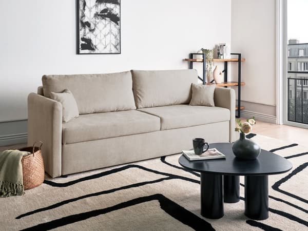 Sovesofa Lys Beige Polyester Stoff Konvertible Sovesofa med Oppbevaring Ekstra Puter Avtakbare Trekk Moderne Minimalistisk Stil