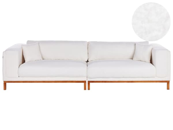 Sofa Off-White Boucle Stofftrekk Treben 4 Seter Tykt Polstret Moderne Stil Stue Møbler