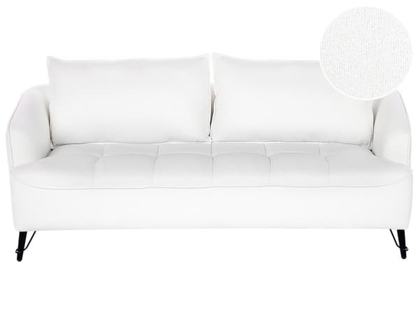 Sofa Hvit Boucle Polstring Tre Ramme Stue 3 Seter Moderne Stil Design Til Stue