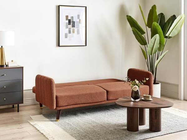 Sovesofa Oransje Imitert Lin Stoff Moderne Stue 3 Seter Treben Spor Arm