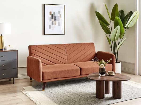 Sovesofa Oransje Imitert Lin Stoff Moderne Stue 3 Seter Treben Spor Arm