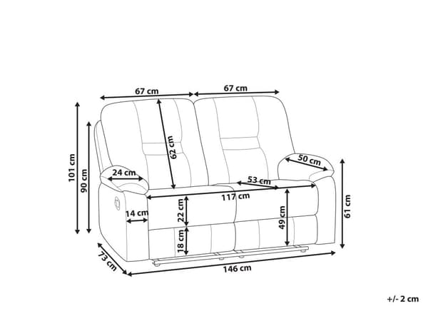 Hvilestol Sofa Hvile 2 Seter Manuelt Justerbar Rygg og Fotstøtte Stue Møbler