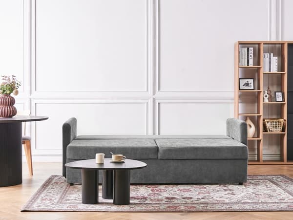 Sovesofa Lys Grå Polyester Stoff Konvertible Sovesofa med Oppbevaring Ekstra Puter Avtakbare Trekk Moderne Minimalistisk Stil