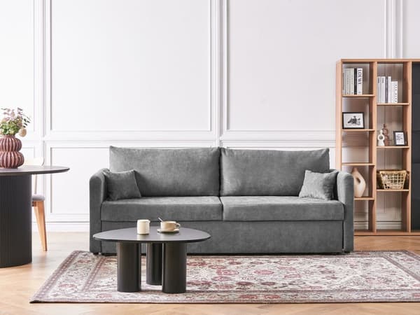 Sovesofa Lys Grå Polyester Stoff Konvertible Sovesofa med Oppbevaring Ekstra Puter Avtakbare Trekk Moderne Minimalistisk Stil