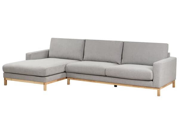 Høyre Hjørnesofa Grå Polstring av Stoffet Treben Stilig Design Moderne Stil