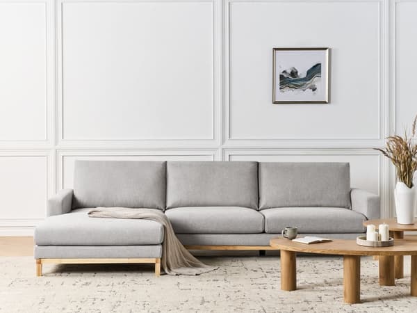 Høyre Hjørnesofa Grå Polstring av Stoffet Treben Stilig Design Moderne Stil