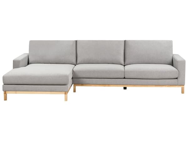 Høyre Hjørnesofa Grå Polstring av Stoffet Treben Stilig Design Moderne Stil