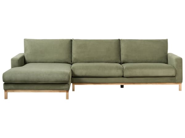 Høyre Hjørnesofa Grønn Polstring av Kordfløyel Treben Stilig Design Moderne Stil