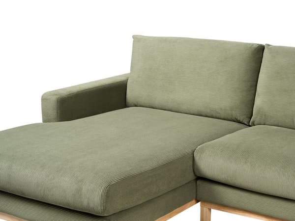 Høyre Hjørnesofa Grønn Polstring av Kordfløyel Treben Stilig Design Moderne Stil