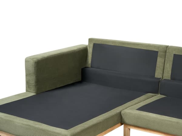 Høyre Hjørnesofa Grønn Polstring av Kordfløyel Treben Stilig Design Moderne Stil