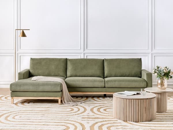 Høyre Hjørnesofa Grønn Polstring av Kordfløyel Treben Stilig Design Moderne Stil