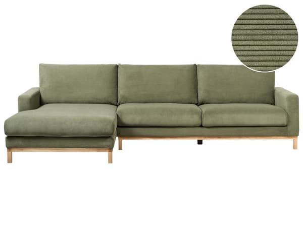 Høyre Hjørnesofa Grønn Polstring av Kordfløyel Treben Stilig Design Moderne Stil