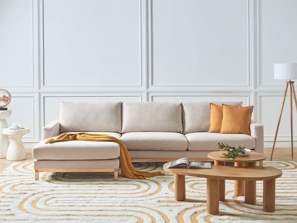Høyre Hjørnesofa Beige Polstring av Stoff Treben Stilig Design Moderne Stil
