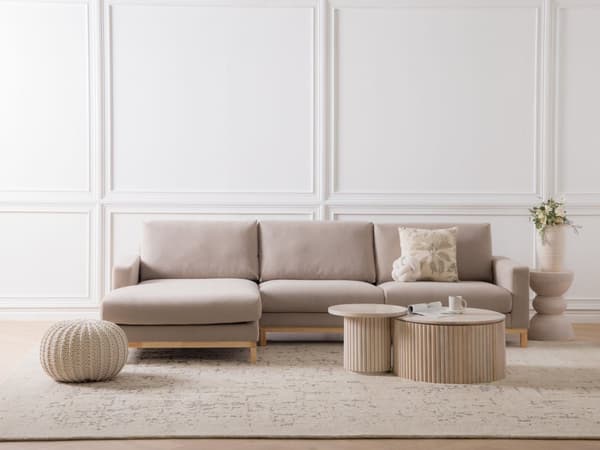 Høyre Hjørnesofa Taupe Polstring av Stoffet Treben Stilig Design Moderne Stil