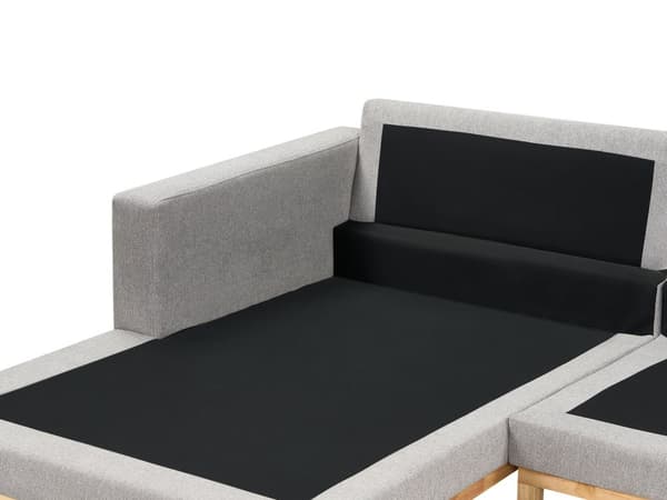 Højrevendt hjørnesofa grå kraftig stofbeklædning træben stilfuld moderne stil