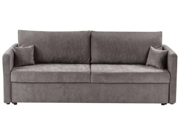 Sovesofa i taupe polyesterstof med opbevaring ekstra hynder aftageligt betræk moderne minimalistisk stil