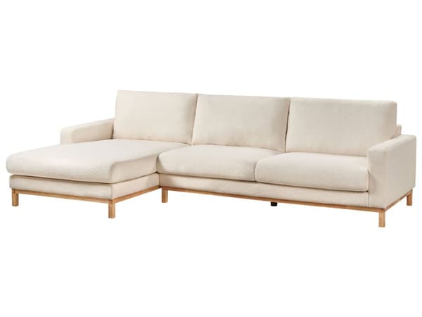 Højrevendt hjørnesofa hvid kraftig boucle beklædning træben stilfuld moderne stil
