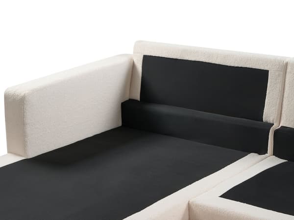 Højrevendt hjørnesofa hvid kraftig boucle beklædning træben stilfuld moderne stil