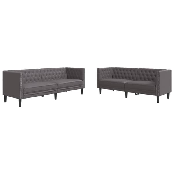 Soffgrupp chesterfield 2 delar grå konstläder