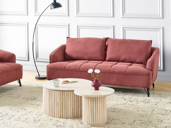 Sofa Bordeaux Polyester 3 Personers Tyk Polstret Dyb Blød Stofsofa til Stuen Moderne Inspiration Stue Møbel Klassisk