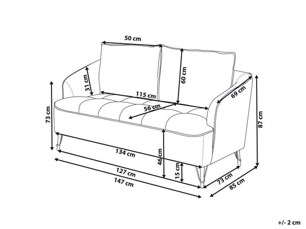 Sofa Bordeaux Polyester 2 Personers Tyk Polstret Dyb Blød Stofsofa til Stuen Moderne Inspiration Stue Møbel Klassisk
