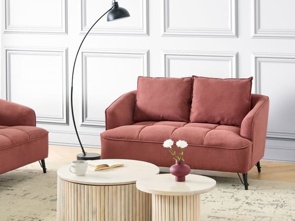 Sofa Bordeaux Polyester 2 Personers Tyk Polstret Dyb Blød Stofsofa til Stuen Moderne Inspiration Stue Møbel Klassisk