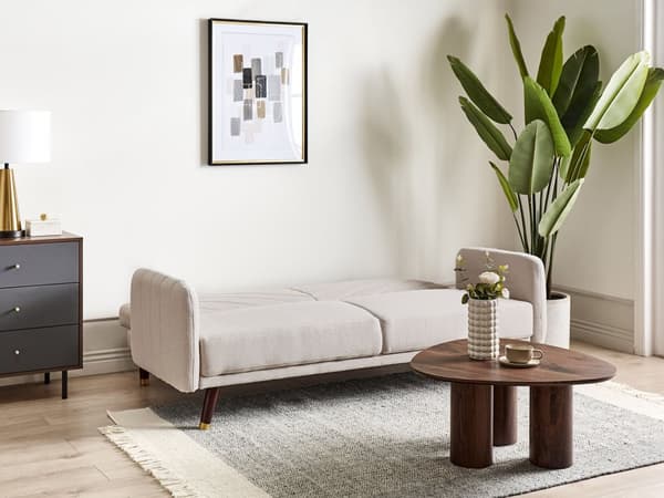 Sovesofa Beige Imiteret Hør 3 Personers Moderne Blød Sofa Sofaseng Tre Personers Designsofa Praktisk Splitback Stofsofa God Liggekomfort
