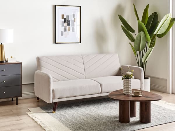 Sovesofa Beige Imiteret Hør 3 Personers Moderne Blød Sofa Sofaseng Tre Personers Designsofa Praktisk Splitback Stofsofa God Liggekomfort