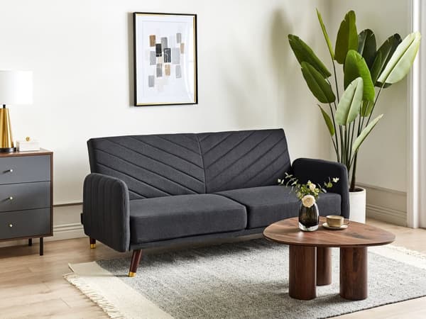 Sovesofa Sort Imiteret Hør 3 Personers Moderne Blød Sofa Sofaseng Tre Personers Designsofa Praktisk Splitback Stofsofa God Liggekomfort