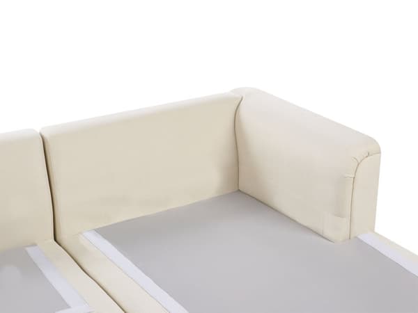Hjørnesofa lys beige stofbetrukket L-formet venstre side til stue opholdsrum