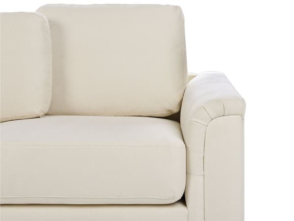 Hjørnesofa lys beige stofbetrukket L-formet højre side til stue opholdsrum