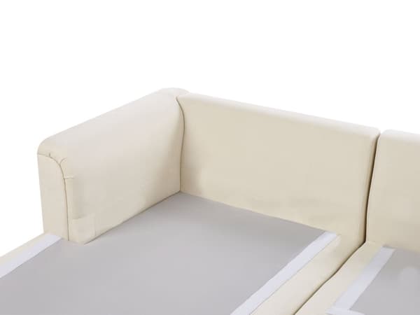 Hjørnesofa lys beige stofbetrukket L-formet højre side til stue opholdsrum