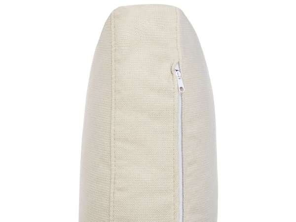 Hjørnesofa lys beige stofbetrukket L-formet højre side til stue opholdsrum