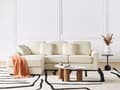Miniatyrbillede 2 af 11: Hjørnesofa lys beige stofbetrukket L-formet højre side til stue opholdsrum