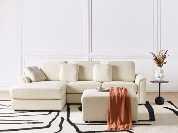 Hjørnesofa Light Beige Fabric Upholstered med ottoman L-formet Højrehåndsorientering