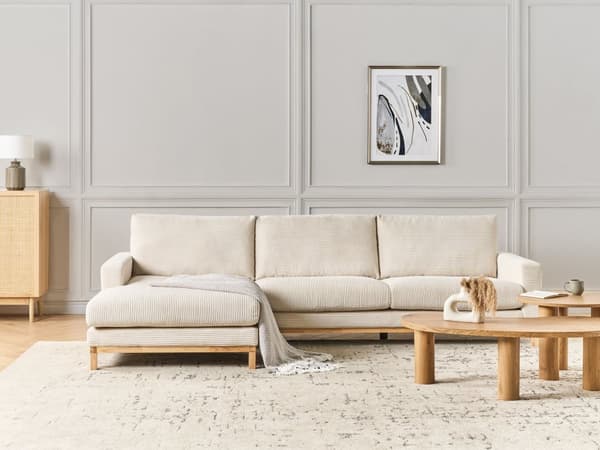 Hörnsoffa Höger Ljus Beige Manchesterklädsel Träben Stilren