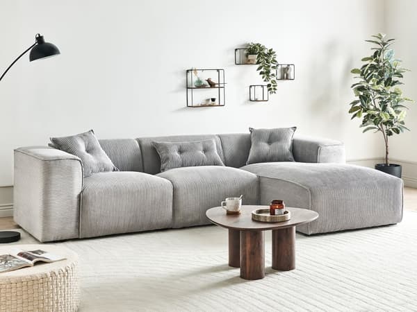 Hjørnesofa Taupe Fløjl og Skum 3 Personers Blød Rund Flyder Sofa med Bred Chaiselong Open End Pyntepuder Tilbehør Moderne Stue Indretning